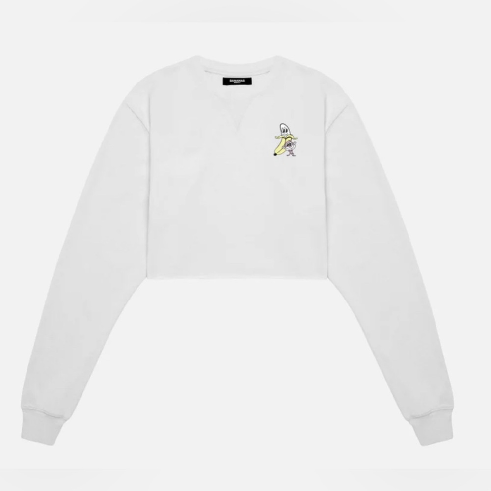 Bananas Monkey‎ women’s homies cropped crew sweater long sleeve white size L/XL
